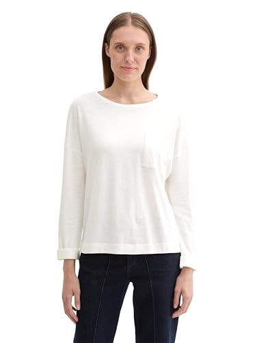 TOM TAILOR Damen Loose Fit Longsleeve mit Brusttasche, 10315 - Whisper White, XL von TOM TAILOR