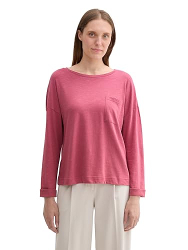TOM TAILOR Damen Loose Fit Longsleeve mit Brusttasche, 21181 - Wine Rose Pink, M von TOM TAILOR