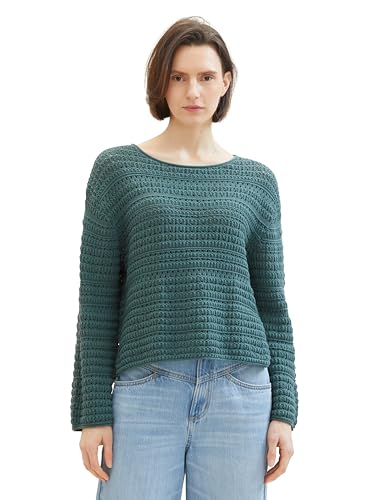 TOM TAILOR Damen Loose Fit Pullover mit Multicolor-Streifen, 10697 - Sea Pine Green, XL von TOM TAILOR
