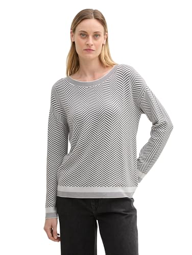 TOM TAILOR Damen Loose Fit Strickpullover mit Fischgräten-Muster, 36571 - Anthrazit Knit Heringbone, XXL von TOM TAILOR