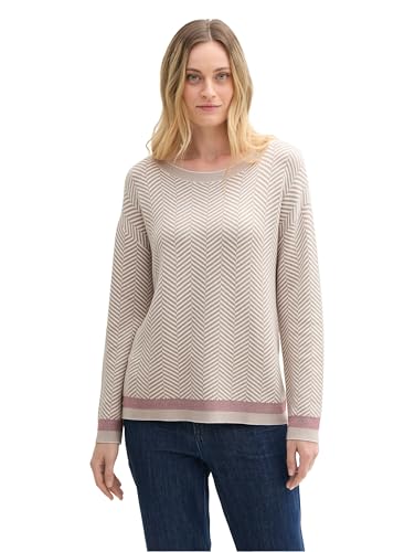 TOM TAILOR Damen Loose Fit Strickpullover mit Fischgräten-Muster, 36573 - Taupe Knit Heringbone, XXL von TOM TAILOR