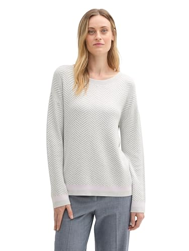 TOM TAILOR Damen Loose Fit Strickpullover mit Fischgräten-Muster, 36574 - Grey Knit Heringbone, XL von TOM TAILOR