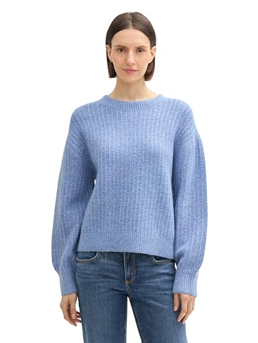 TOM TAILOR Damen Loose Fit Strickpullover mit Pailetten, 36521 - Colony Blue Melange, XL von TOM TAILOR