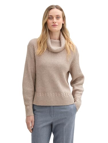 TOM TAILOR Damen Loose Fit Strickpullover mit Rollkragen, 16569 - Cashew Beige Melange, XXXL von TOM TAILOR