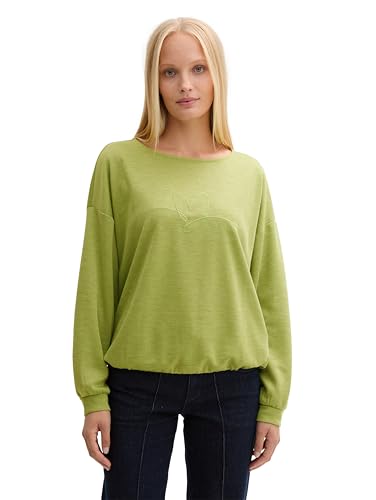 TOM TAILOR Damen Loose Fit Sweatshirt mit Herz-Stickerei, 36885 - PEA Green Melange, XL von TOM TAILOR