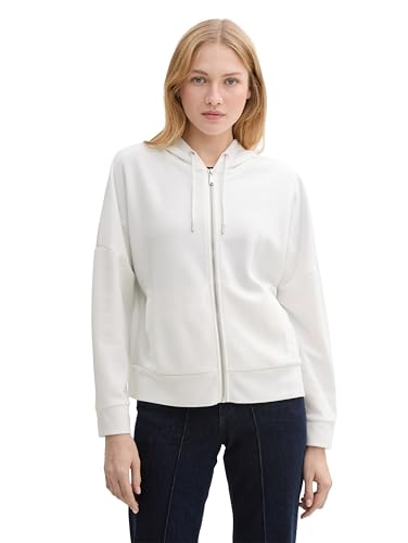 TOM TAILOR Damen Loose Fit Sweatshirtjacke mit Herz-Stickerei, 10315 - Whisper White, XL von TOM TAILOR