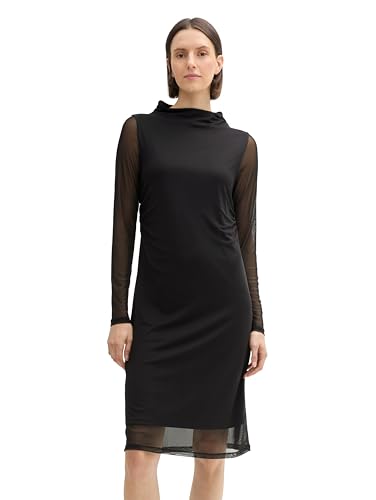 TOM TAILOR Damen Mesh Kleid mit transparenten Ärmeln, 14482 - Deep Black, 36 von TOM TAILOR