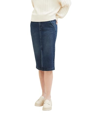 TOM TAILOR Damen Midi-Jeansrock mit Schlitz, 10114 - Clean Dark Stone Blue Denim, 34 von TOM TAILOR