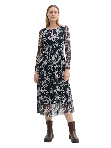 TOM TAILOR Damen Midi Mesh-Kleid mit transparenten Ärmeln, 36554 - Painterly Floral Design, 36 von TOM TAILOR