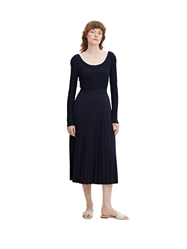 TOM TAILOR Damen Midi Plissee Rock 1032546, 30025 - Navy Midnight Blue, 36 von TOM TAILOR