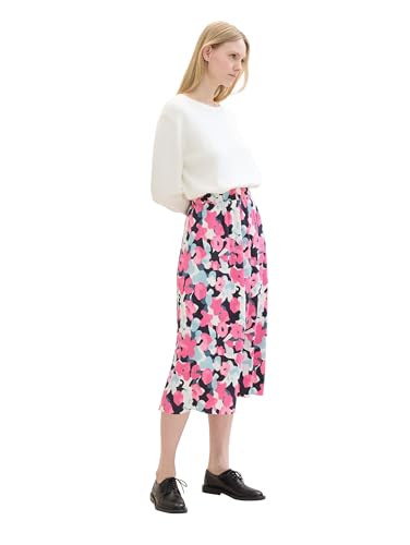 TOM TAILOR Damen Midi Plissee Rock mit Print , pink colorful floral design, 44 von TOM TAILOR