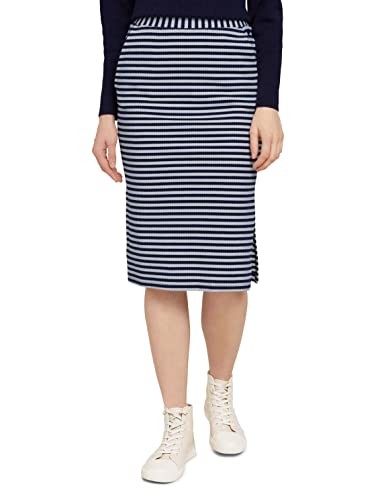 TOM TAILOR Damen Midi Rock aus Jersey 1030359, 29275 - Navy White Structure Stripe, 34 von TOM TAILOR