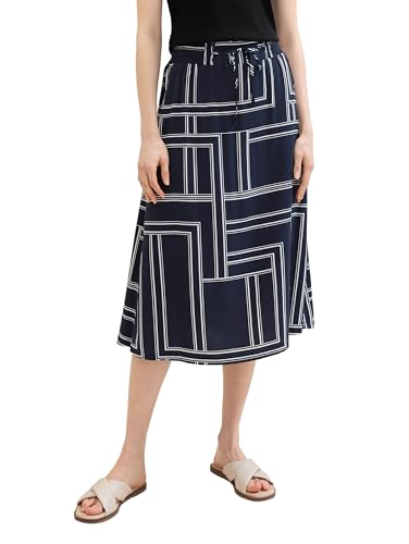 TOM TAILOR Damen Midi Rock mit Print , navy geometric design, 44 von TOM TAILOR