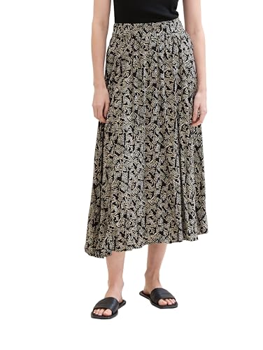 TOM TAILOR Damen Midi Rock mit crinkle effect , black palm minimal design, 36 von TOM TAILOR