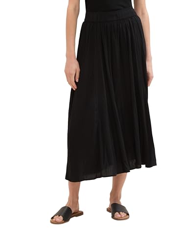 TOM TAILOR Damen Midi Rock mit crinkle effect , deep black, 34 von TOM TAILOR