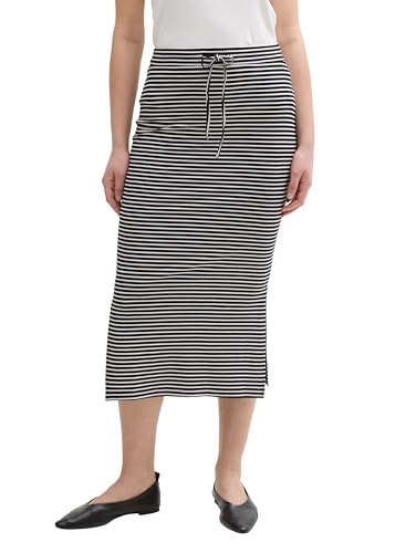 TOM TAILOR Damen 1046451 Midi Rock, 38780-White Black Irregular Stripe, 34 von TOM TAILOR