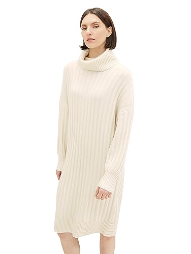 TOM TAILOR Damen Midi Strickkleid mit Schalkragen, soft beige melange, 32 von TOM TAILOR