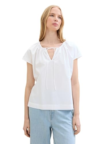 TOM TAILOR Damen Overiszed Fit Bluse mit Bindedetail, 20000 - White, 40 von TOM TAILOR