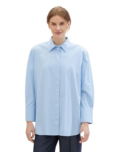 TOM TAILOR Damen Oversized Fit Basic Bluse, 34587 - Light Fjord Blue, 40 von TOM TAILOR