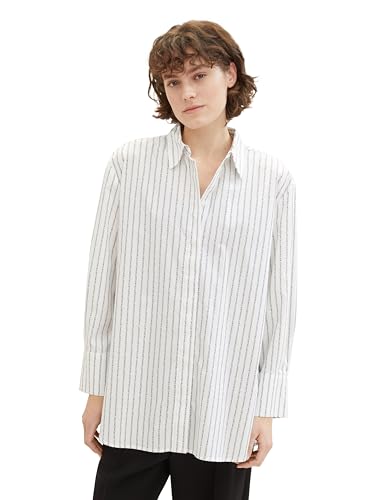 TOM TAILOR Damen Oversized Fit Bluse mit Streifen, 34834 - White Wording Stripe, 40 von TOM TAILOR