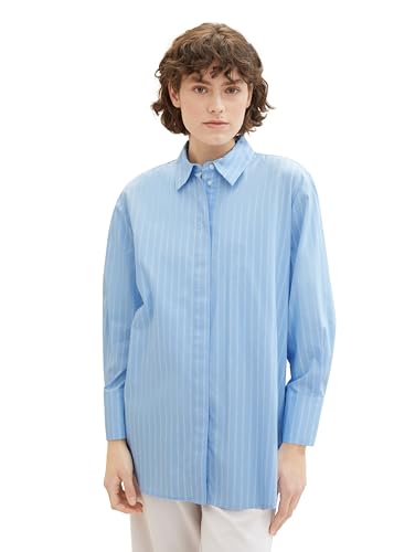 TOM TAILOR Damen Oversized Fit Bluse mit Streifen, 34842 - Blue Wording Stripe, 36 von TOM TAILOR