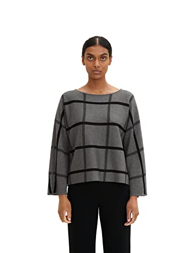 TOM TAILOR Damen Oversized Pullover mit Karomuster 1034053, 30942 - Grey Knit Check Design, M von TOM TAILOR