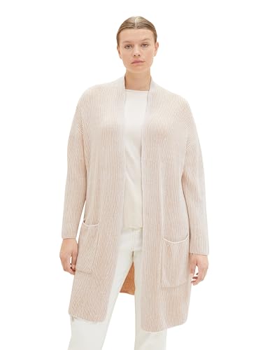 TOM TAILOR Damen Plussize Basic Cardigan Strickjacke , offwhite beige plaited rib, 50 von TOM TAILOR