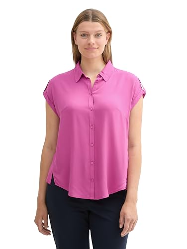 TOM TAILOR Damen Plussize Basic Kurzarm-Hemdbluse, lush orchid, 46 von TOM TAILOR