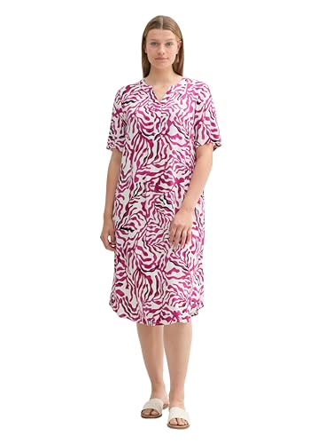 TOM TAILOR Damen Plussize Basic Kurzarm-Kleid mit Allover Print, pink cut palmtree design, 48 von TOM TAILOR