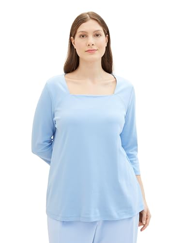 TOM TAILOR Damen Plussize Basic Langarmshirt mit 3/4-Arm, 34587 - Light Fjord Blue, 46 von TOM TAILOR