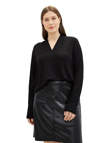 TOM TAILOR Damen Plussize Basic Langarmshirt mit Glitzer, deep black, 50 von TOM TAILOR