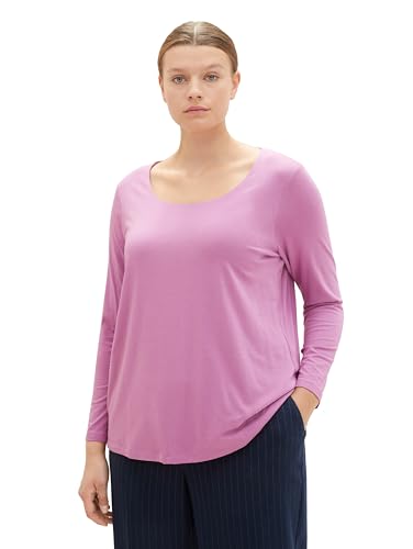TOM TAILOR Damen Plussize Basic Langarmshirt mit Karree Ausschnitt, mauvy plum, 50 von TOM TAILOR