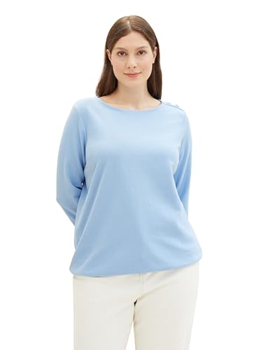 TOM TAILOR Damen Plussize Basic Langarmshirt mit dekorativen Knöpfen, 34587 - Light Fjord Blue, 50 von TOM TAILOR