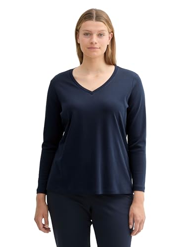 TOM TAILOR Damen Plussize Basic Longsleeve aus Baumwolle,10668 - Sky Captain Blue, 48 von TOM TAILOR