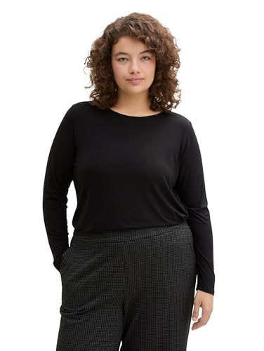 TOM TAILOR Damen Plussize Basic Longsleeve mit U-Boot-Kragen, 14482 - Deep Black, 50 von TOM TAILOR