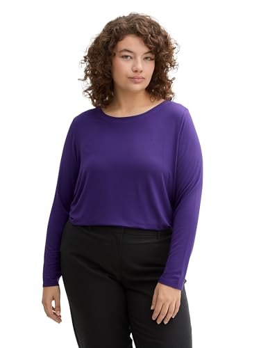 TOM TAILOR Damen Plussize Basic Longsleeve mit U-Boot-Kragen, 36518 - Cosmic Violet, 44 von TOM TAILOR