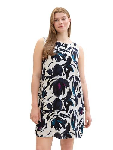 TOM TAILOR Damen Plussize Basic Sommer-Kleid mit Rückenausschnitt, dark blue floral design, 44 von TOM TAILOR