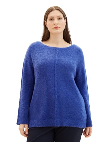 TOM TAILOR Damen Plussize Basic Strickpullover, crest blue, 50 von TOM TAILOR