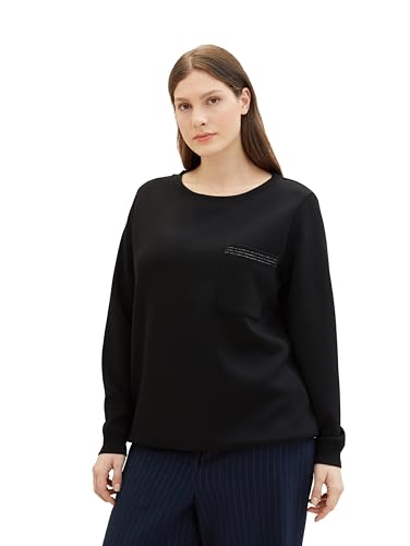 TOM TAILOR Damen Plussize Basic Sweatshirt mit Kordelzug, deep black, 46 von TOM TAILOR