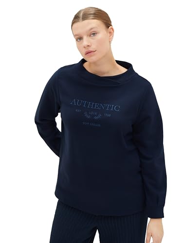 TOM TAILOR Damen Plussize Basic Sweatshirt mit Stickerei , sky captain blue, 44 von TOM TAILOR