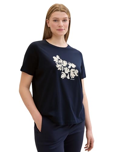 TOM TAILOR Damen Plussize Basic T-Shirt mit Print, Sailor Blue, 54 von TOM TAILOR