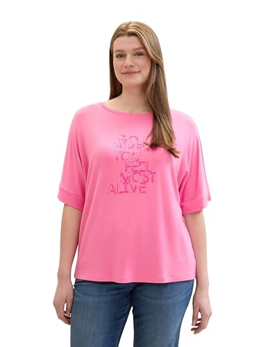 TOM TAILOR Damen Plussize Basic T-Shirt mit weitem Ausschnitt und Muster, carmine pink, 52 von TOM TAILOR