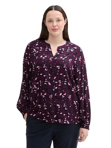 TOM TAILOR Damen Plussize Bluse mit Muster aus Viskose, 35893 - Berry Autumn Floral Design, 46 von TOM TAILOR