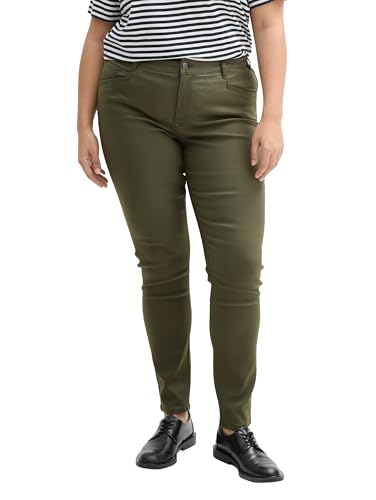 TOM TAILOR Damen Plussize Coated Skinny Jeans in Leder-Optik, 23802 - Urban Olive Green, 44 von TOM TAILOR