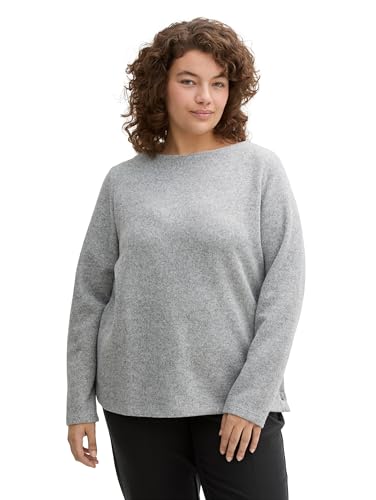 TOM TAILOR Damen Plussize Cosy Sweatshirt mit Knöpfen, 21373 - Medium Silver Grey Melange, 46 von TOM TAILOR