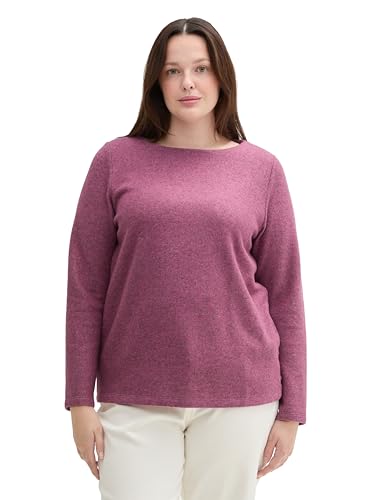 TOM TAILOR Damen Plussize Cosy Sweatshirt mit Knöpfen, 35895 - Pink Velvet Melange, 48 von TOM TAILOR