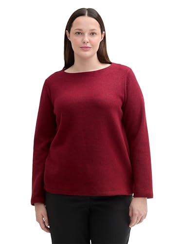 TOM TAILOR Damen Plussize Cosy Sweatshirt mit Knöpfen, 36489 - Deep Red Melange, 46 von TOM TAILOR