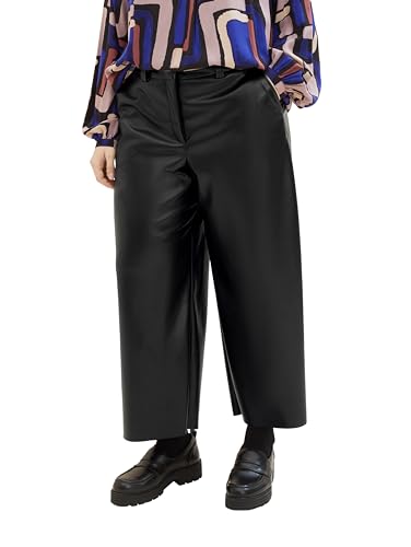 TOM TAILOR Damen Plussize Fake-Leder Culotte Hose mit Gürtel, deep black, 44/28 von TOM TAILOR