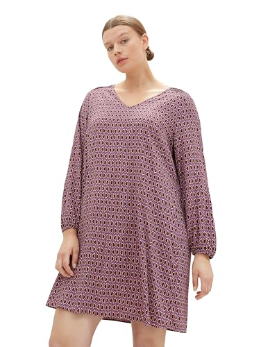 TOM TAILOR Damen Plussize Kleid aus Viskose mit V-Ausschnitt, brown geometrics print, 46 von TOM TAILOR