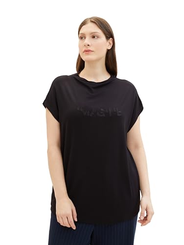 TOM TAILOR Damen Plussize Kurzarmshirt mit Glitzerprint, deep black, 48 von TOM TAILOR